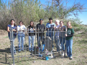 National Honor Sosiety members at th group's first cemetery clean-up day at Coronado cemetery in November, 2006, included (L-R) Jacqueline Robles, Edith Diaz, Diana Gomez, Joan Robles, Randolph Gamez, Thomas Murphy, Camille Mohle, and Heather Reynolds.